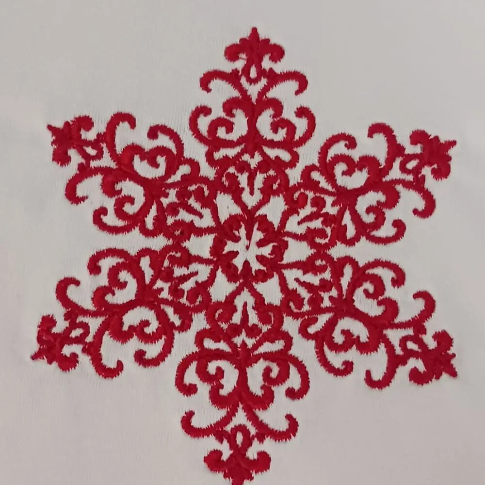 Red Embroidered Snowflake T-Shirt - Picture 1 of 10
